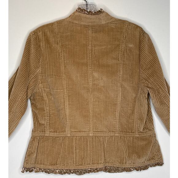 J. Jill Petite Fall Corduroy Jacket Velvet Trim Ruffle Detail Boho Style Medium - Picture 11 of 13